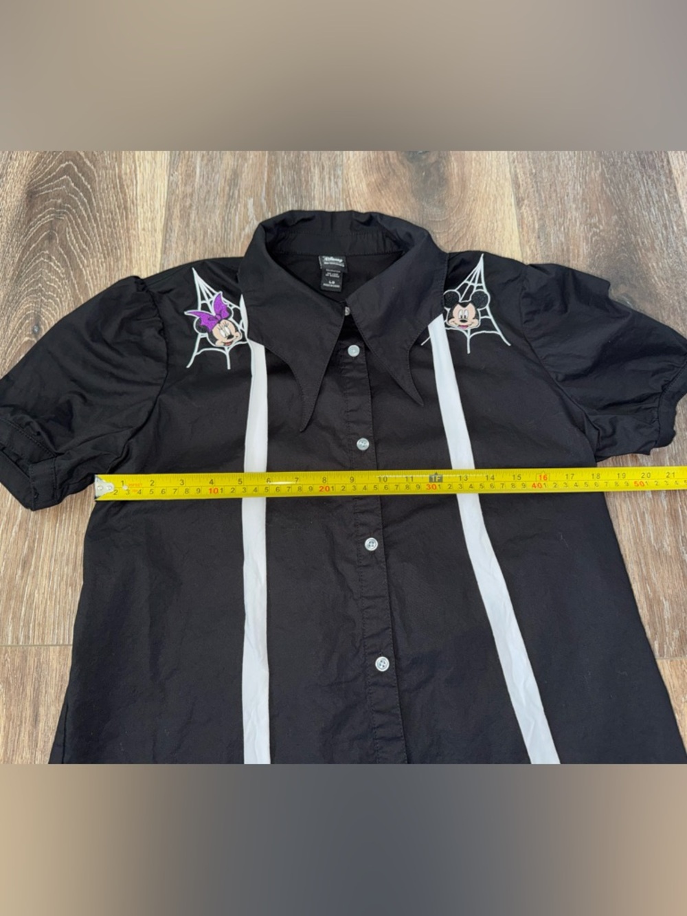 Her Universe Disney Halloween Bat Wing Collar Woven Button-Up Junior Sz M - Picture 10 of 13